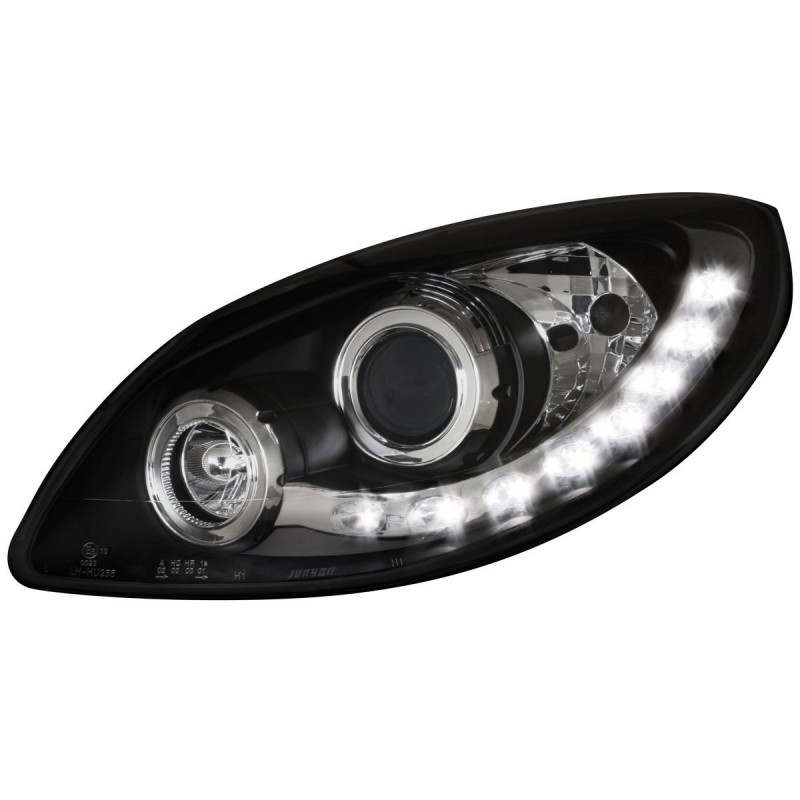 Φανάρια εμπρός Renault Twingo (2007-2011) led - μαύρα , με λάμπες (Η1) - σετ 2τμχ.