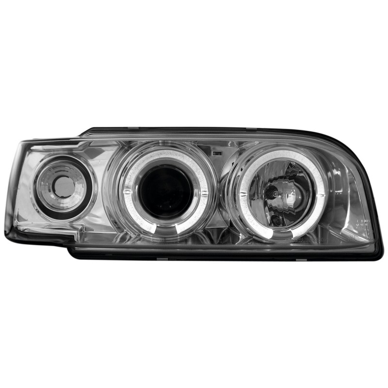 Φανάρια εμπρός Volvo 850 (1992-1997) angel eyes - chrome , με λάμπες (Η1) - σετ 2τμχ.
