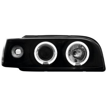 Φανάρια εμπρός Volvo 850 (1992-1997) angel eyes - μαύρα , με λάμπες (Η1) - σετ 2τμχ.