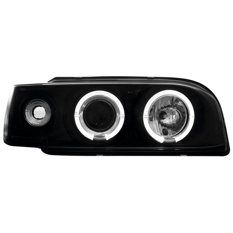 Φανάρια εμπρός Volvo 850 (1992-1997) angel eyes - μαύρα , με λάμπες (Η1) - σετ 2τμχ.