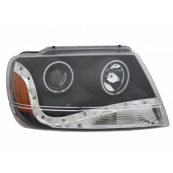 Φανάρια εμπρός Jeep Grand Cherokee (1999-2005) - μαύρα , με λάμπες (Η1) - σετ 2τμχ.
