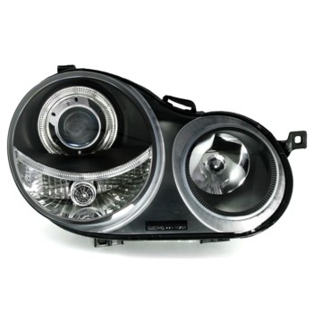 Φανάρια εμπρός Vw Polo 9N (2001-2005) angel eyes - μαύρα , χωρίς λάμπες (Η7) - σετ 2τμχ.