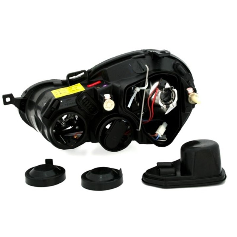 Φανάρια εμπρός Vw Polo 9N (2001-2005) angel eyes - μαύρα , χωρίς λάμπες (Η7) - σετ 2τμχ.