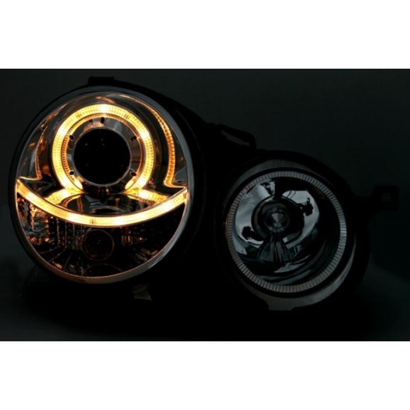 Φανάρια εμπρός Vw Polo 9N (2001-2005) angel eyes - μαύρα , χωρίς λάμπες (Η7) - σετ 2τμχ.