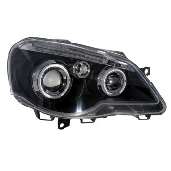 Φανάρια εμπρός Vw Polo 9N2 (2005-2009) angel eyes - μαύρα , με λάμπες (Η1) - σετ 2τμχ.