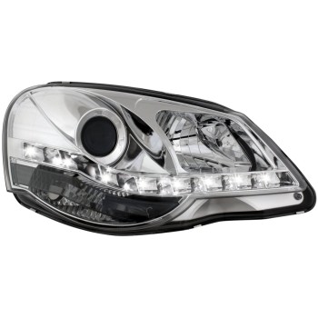 Φανάρια εμπρός Vw Polo 9N2 (2005-2009) led - chrome , με λάμπες (Η1) - σετ 2τμχ.