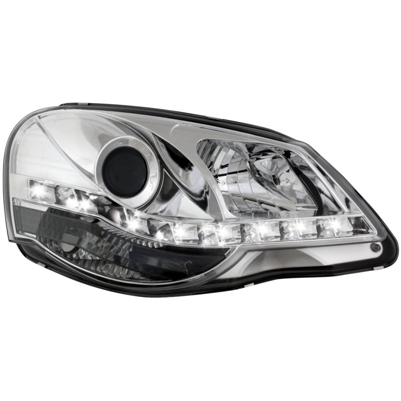 Φανάρια εμπρός Vw Polo 9N2 (2005-2009) led - chrome , με λάμπες (Η1) - σετ 2τμχ.