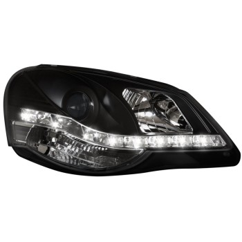 Φανάρια εμπρός Vw Polo 9N2 (2005-2009) led - μαύρα , με λάμπες (Η1) - σετ 2τμχ.