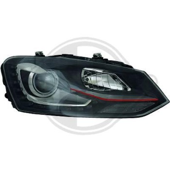 Φανάρια εμπρός Vw Polo 6R (2009-2017) - GTI design μαύρα , με λάμπες (Η1) - σετ 2τμχ.