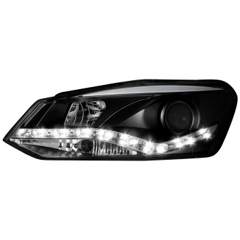 Φανάρια εμπρός Vw Polo 6R (2009-2017) led - μαύρα , με λάμπες (Η1) - σετ 2τμχ.