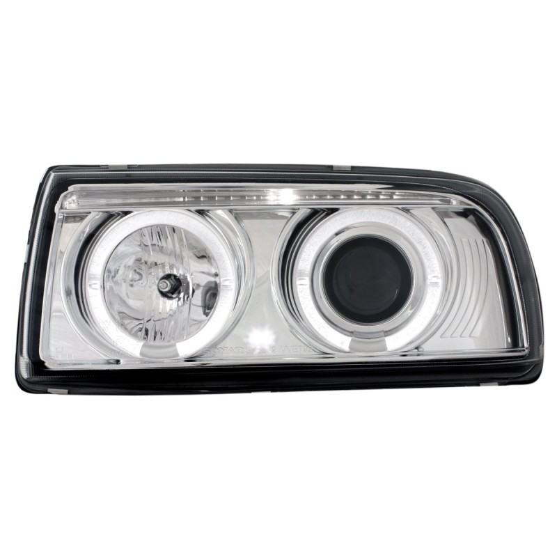 Φανάρια εμπρός Vw Vento (1991-1998) angel eyes - chrome , με λάμπες (Η1) - σετ 2τμχ.