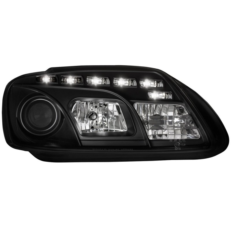 Φανάρια εμπρός Vw Touran / Caddy (2003-2006) led , μαύρα , με λάμπες (Η1) - σετ 2τμχ.