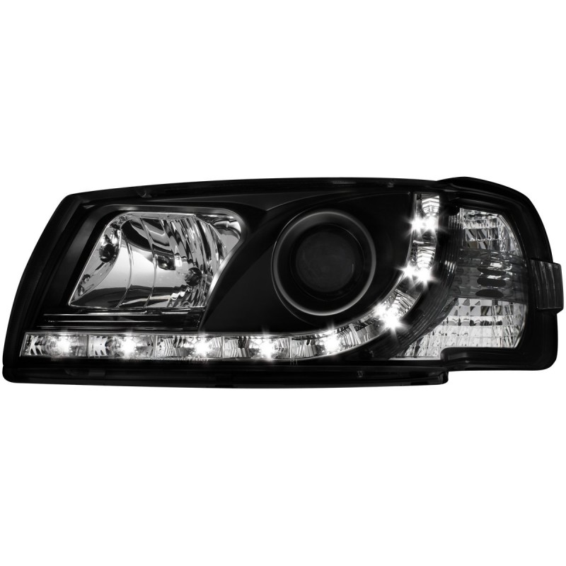 Φανάρια εμπρός Vw Transporter T4 (1997-2003) led , μαύρα , με λάμπες (Η1) - σετ 2τμχ.