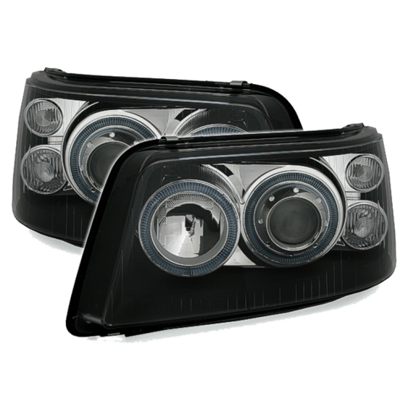 Φανάρια εμπρός Vw Transporter T5 (2003-2009) angel eyes - μαύρα , χωρίς λάμπες (Η7) - σετ 2τμχ.