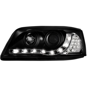 Φανάρια εμπρός Vw Transporter T5 (2003-2009) led , μαύρα , με λάμπες (Η1) - σετ 2τμχ.