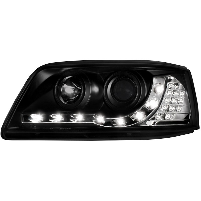 Φανάρια εμπρός Vw Transporter T5 (2003-2009) led , μαύρα , με λάμπες (Η1) - σετ 2τμχ.