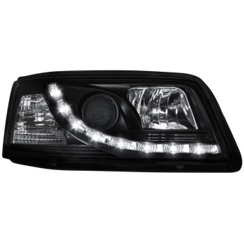 Φανάρια εμπρός Vw Transporter T5 (2003-2009) led , black , με λάμπες (Η1) - σετ 2τμχ.
