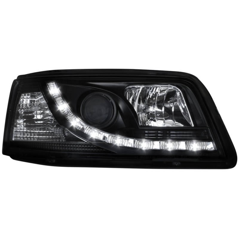 Φανάρια εμπρός Vw Transporter T5 (2003-2009) led , black , με λάμπες (Η1) - σετ 2τμχ.