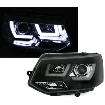 Φανάρια εμπρός Vw Transporter T5 (2010-2015) led - μαύρα , με λάμπες (Η1) - σετ 2τμχ.