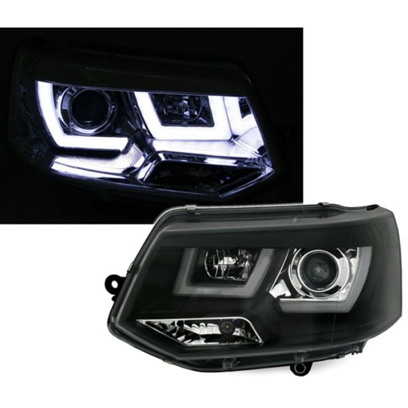 Φανάρια εμπρός Vw Transporter T5 (2010-2015) led - μαύρα , με λάμπες (Η1) - σετ 2τμχ.