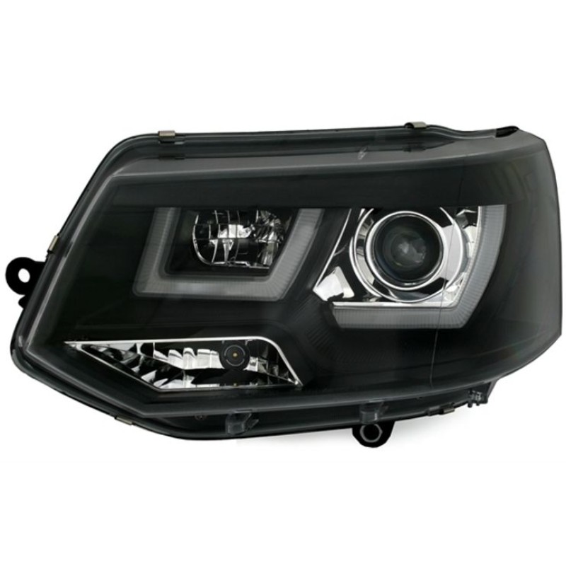Φανάρια εμπρός Vw Transporter T5 (2010-2015) led - μαύρα , με λάμπες (Η1) - σετ 2τμχ.