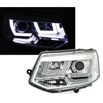Φανάρια εμπρός Vw Transporter T5 (2003-2009) led - chrome , με λάμπες (Η1) - σετ 2τμχ.