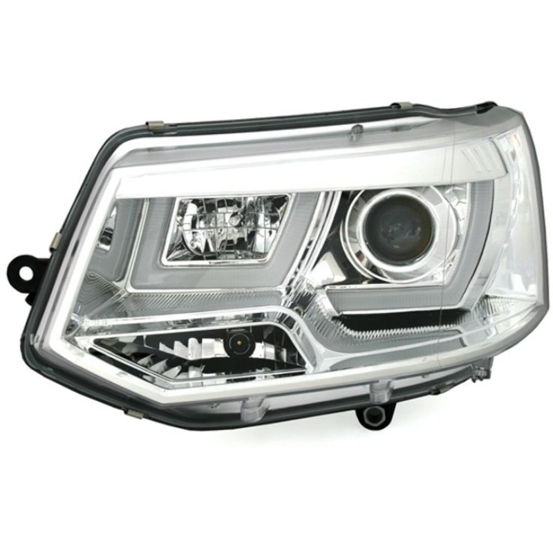 Φανάρια εμπρός Vw Transporter T5 (2003-2009) led - chrome , με λάμπες (Η1) - σετ 2τμχ.