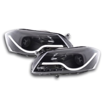 Φανάρια εμπρός Vw Passat B7 (2010-2014) led - μαύρα , με λάμπες (Η1) - σετ 2τμχ.