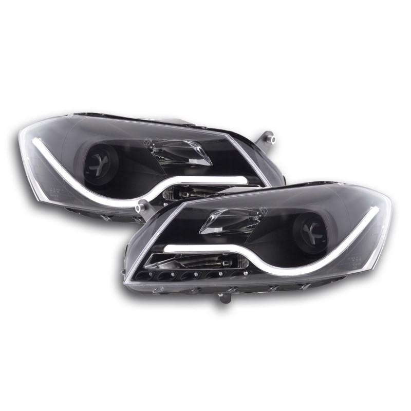 Φανάρια εμπρός Vw Passat B7 (2010-2014) led - μαύρα , με λάμπες (Η1) - σετ 2τμχ.