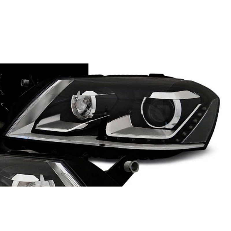 Φανάρια εμπρός Vw Passat B7 (2010-2014) led - μαύρα , χωρίς λάμπες (Η7) - σετ 2τμχ.