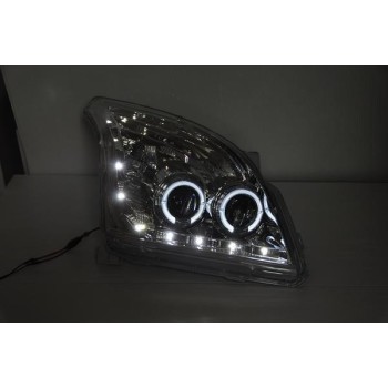 Φανάρια εμπρός Toyota Land Cruiser 120 (2003-2009) led / angel eyes - chrome , με λάμπες (Η1) - σετ 2τμχ.