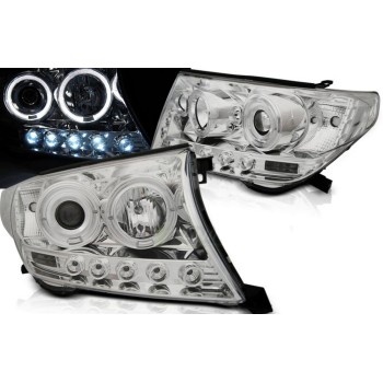 Φανάρια εμπρός Toyota Land Cruiser FJ200 (2007-2012) led angel eyes - chrome , με λάμπες (Η1) - σετ 2τμχ.