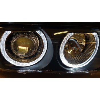 Φανάρια εμπρός BMW E39 (1995-2000) angel eyes - μαύρα , χειρ.ρύθμιση , χωρίς λάμπες (Η7) - σετ 2τμχ.