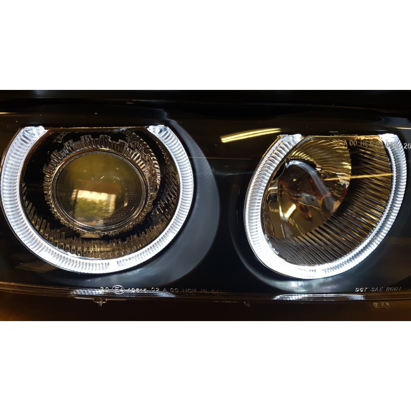 Φανάρια εμπρός BMW E39 (1995-2000) angel eyes - μαύρα , χειρ.ρύθμιση , χωρίς λάμπες (Η7) - σετ 2τμχ.
