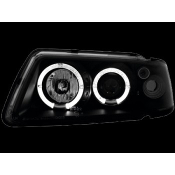 Φανάρια εμπρός Audi A3 (1996-2000) angel eyes - μαύρα , με λάμπες (Η1) - σετ 2τμχ.
