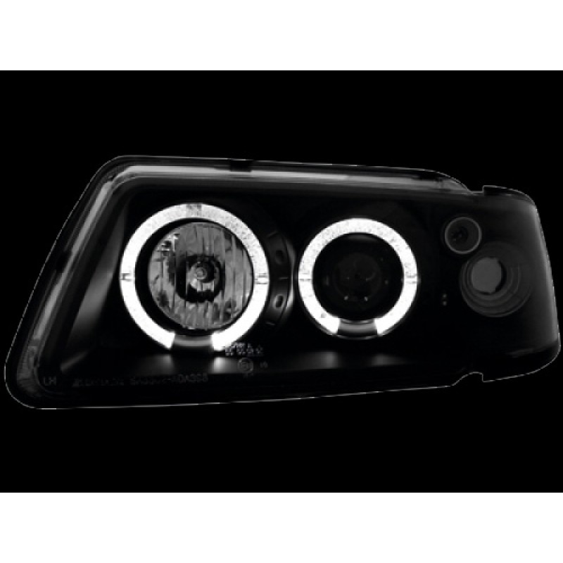 Φανάρια εμπρός Audi A3 (1996-2000) angel eyes - μαύρα , με λάμπες (Η1) - σετ 2τμχ.