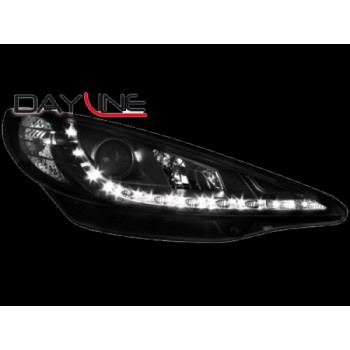 Φανάρια εμπρός Peugeot 207 (2006-20012) led - μαύρα , με λάμπες (Η1) - σετ 2τμχ.