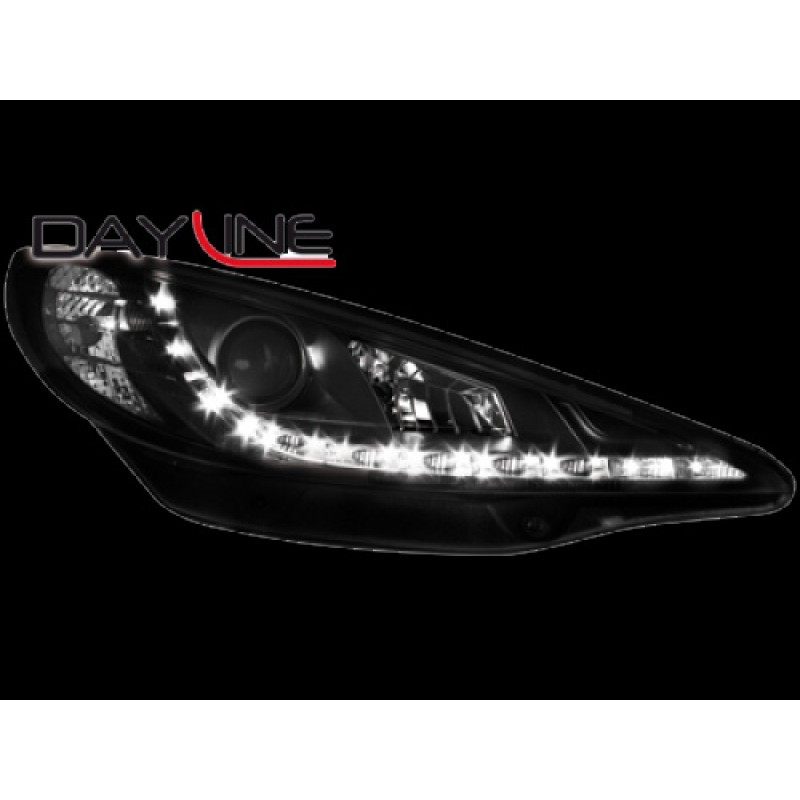 Φανάρια εμπρός Peugeot 207 (2006-20012) led - μαύρα , με λάμπες (Η1) - σετ 2τμχ.