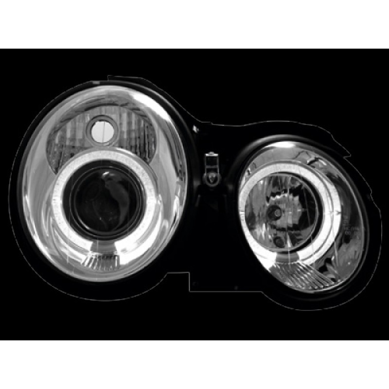 Φανάρια εμπρός Mercedes CLK W208 (1997-2002) angel eyes, με λάμπες (Η1) - σετ 2τμχ.