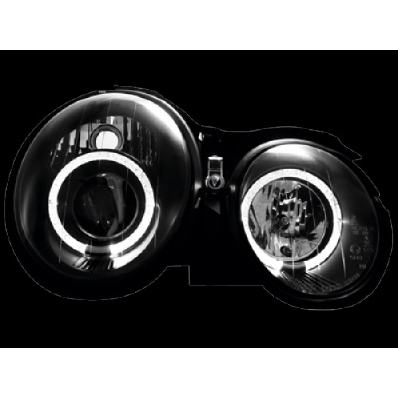 Φανάρια εμπρός Mercedes CLK W208 (1997-2002) angel eyes - μαύρα , με λάμπες (Η1) - σετ 2τμχ.