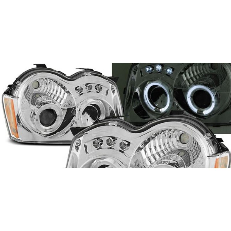 Φανάρια εμπρός Jeep Grand Cherokee (2008-2010) angel eyes, με λάμπες (Η1) - σετ 2τμχ.