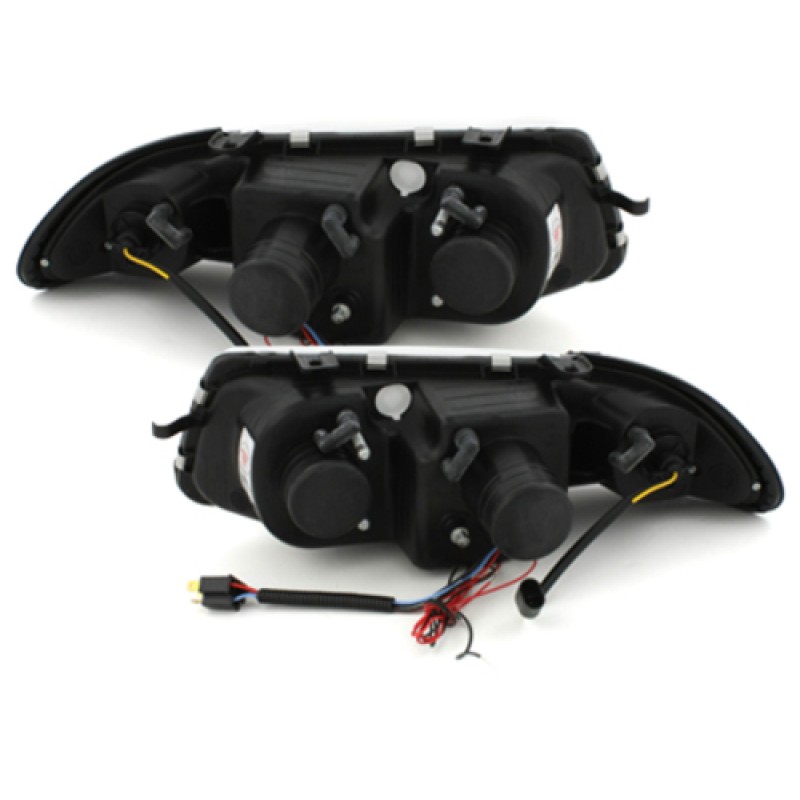 Φανάρια εμπρός Opel Astra F (1994-1999) angel eyes - μαύρα , με λάμπες (Η1) - σετ 2τμχ.