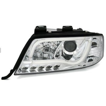Φανάρια εμπρός Audi A6 C5 (1997-2001) / Allroad 1999-2005lightbar - χρωμίου , με λάμπες (Η1) - σετ 2τμχ.