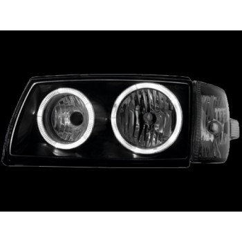 Φανάρια εμπρός Vw Transporter T4 (1997-2003) angel eyes, μαύρα , χωρίς λάμπες (Η7) - σετ 2τμχ.