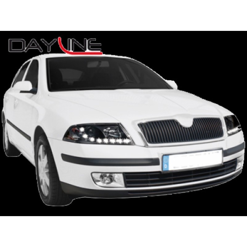 Φανάρια εμπρός Skoda Octavia (2004-2009) led , μαύρα , με λάμπες (Η1) - σετ 2τμχ.