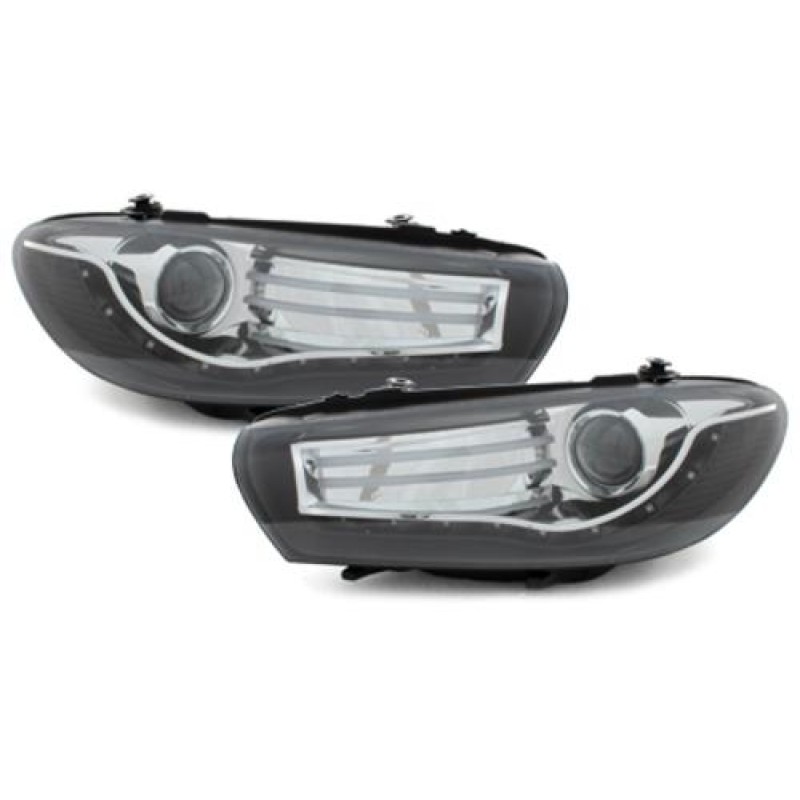 Φανάρια εμπρός Vw Scirocco (2008-2014) led - μαύρα , χωρίς λάμπες (Η7) - σετ 2τμχ.