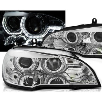 Φανάρια εμπρός BMW X5 (2007-2010) angel eyes - 3D Design , με λάμπες (Η1) - σετ 2τμχ.