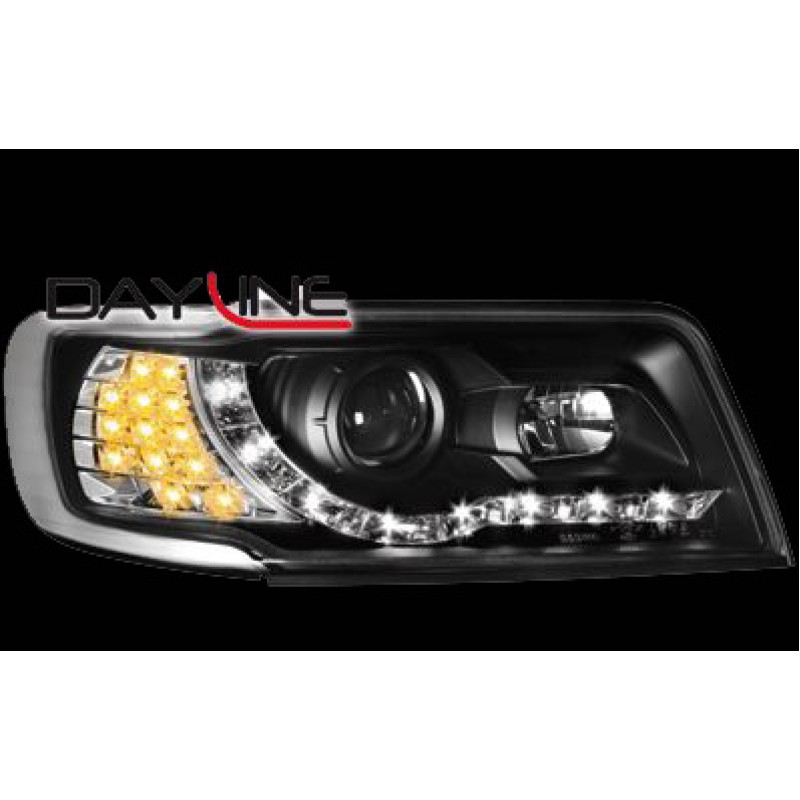 Φανάρια εμπρός Audi 100 C4 (1990-1994) led - μαύρα , με λάμπες (Η1) - σετ 2τμχ.