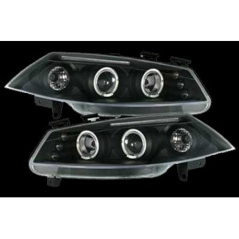 Φανάρια εμπρός Renault Megane (2002-2005) angel eyes, black , με λάμπες (Η1) - σετ 2τμχ.
