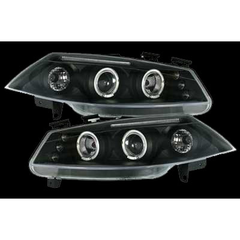 Φανάρια εμπρός Renault Megane (2002-2005) angel eyes, black , με λάμπες (Η1) - σετ 2τμχ.